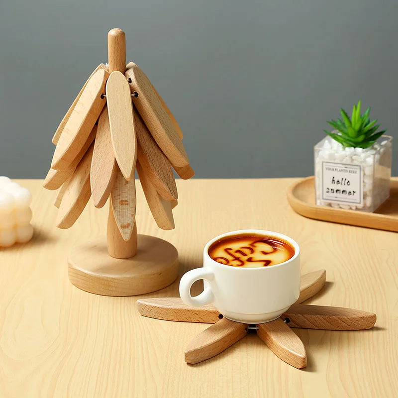 4PCS Bamboo Wooden Tree Design Table Mat Coasters — Heat Resistant Decorative Pot Trivets