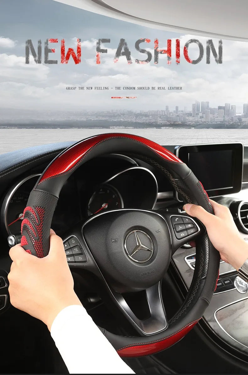 3D Honeycomb Leather Steering Wheel Cover – Durable Anti-Slip Universal Fit for 14.5-15 Inch Wheels