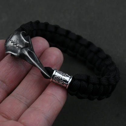 Odin Crow Skeleton Viking Bracelet - Norse Rune Bead Paracord Rope Valknut Eagle Pendant Amulet Jewelry Gift