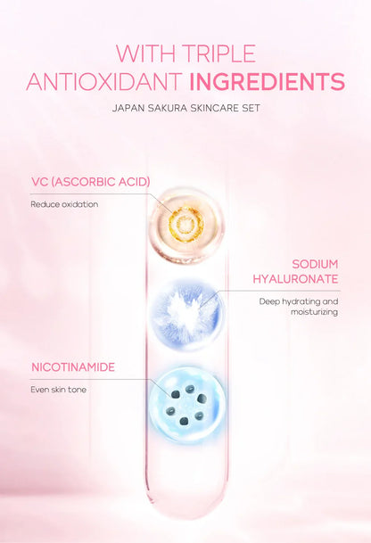 LAIKOU 3pcs Vitamin C & 24K Gold Sakura Skincare Set — Moisturizing Face Cream, Serum & Eye Cream, Anti-Wrinkle Face Care Kit