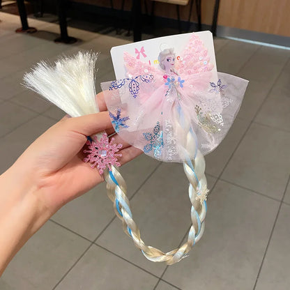 Disney Frozen Elsa Princess Wig & Braid Hairpin - Kawaii Hair Clip Accessories for Girls, Anime Cartoon Toy Gifts