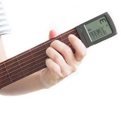 Pocket Guitar Chord Practice Tool - Portable Neck Trainer with Rotatable Chords Chart Screen for Beginners