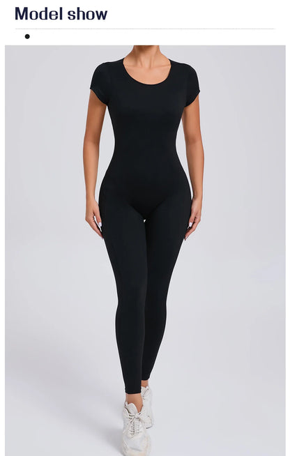 Women’s One-Piece Padded Backless Yoga Romper – Quick-Dry Workout Bodysuit & Sports Jumpsuit