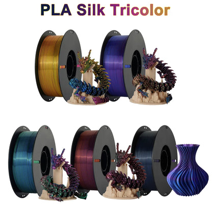 Tri-Color Dual-Color Silk Rainbow PLA Filament 1.75mm – Accurate +/-0.03mm, Compatible with Most FDM 3D Printers
