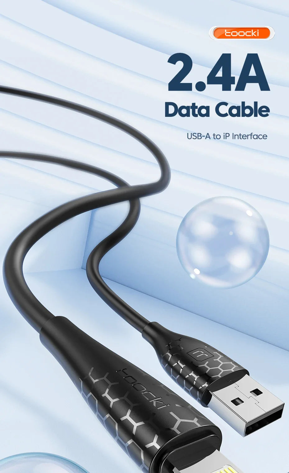 Toocki 2.4A Lightning Cable – Fast Charging USB Cord for iPhone 14/13/12/11 Pro Max, iPad, 8/7 Plus