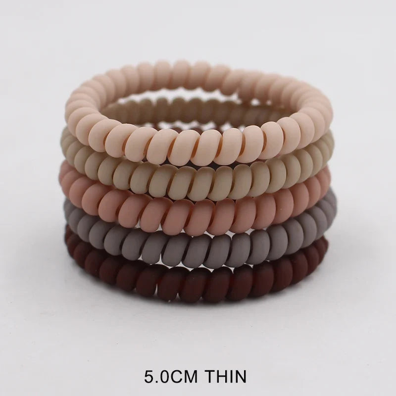 5Pcs Matte Spiral Hair Bands - Fashion Telephone Wire Elastic Hair Ties Stretchable Cord Rubber Bands for Women & Girls