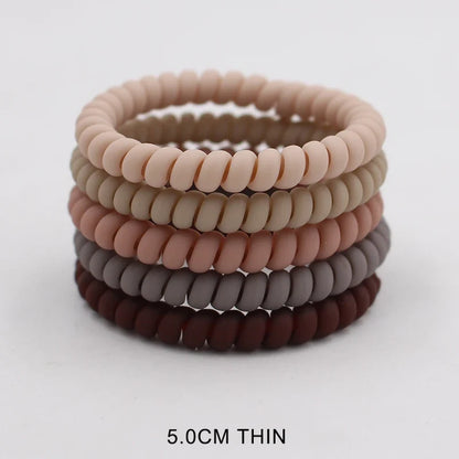 5Pcs Matte Spiral Hair Bands - Fashion Telephone Wire Elastic Hair Ties Stretchable Cord Rubber Bands for Women & Girls