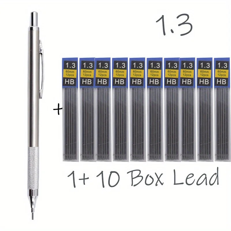 All-Metal Mechanical Pencil Set – 0.3–2.0mm Retractable Lead Pencils for Writing, Drawing & Sketching