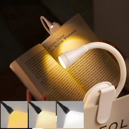Mini LED Book Light – Adjustable Clip-On 360° Flip Eye Protection Lamp, Rechargeable 3-Color Reading Light for Travel & Bedroom