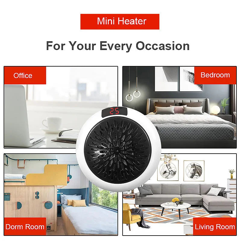 Portable Electric PTC Ceramic Heater — Mini Hot Air Fan for Home, Desktop, or Wall Mount Winter Heating