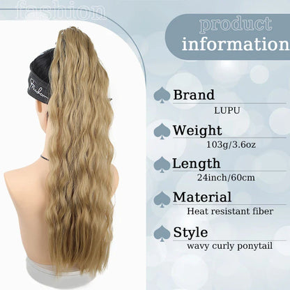 24 Inch Synthetic Long Curly Ponytail Extension – Wavy Elastic Hair Tie Hairpiece for Women Daily & Party Styling Accessories