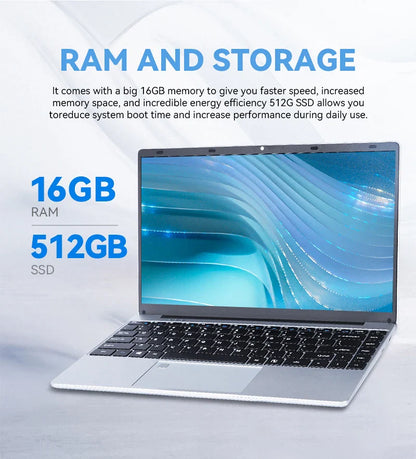 FIREBAT A14 Laptop — 14.1" FHD | Intel N5095 | 16GB LPDDR4 RAM | 512GB/1TB SSD | Lightweight Business Notebook with Fingerprint Unlock