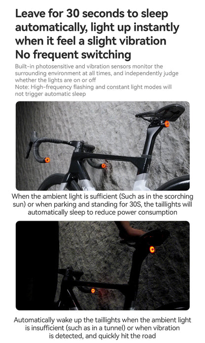 ROCKBROS Bicycle Handlebar End Lights – IPX6 Waterproof Rear Bike Lamp with 5 Modes & Brake Sensor