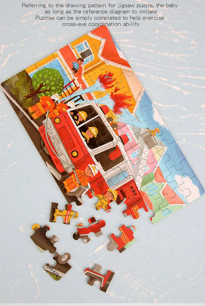 60PCS Cartoon Jigsaw Puzzle with Metal Box – Kids Educational Animal & Vehicle Puzzle Game