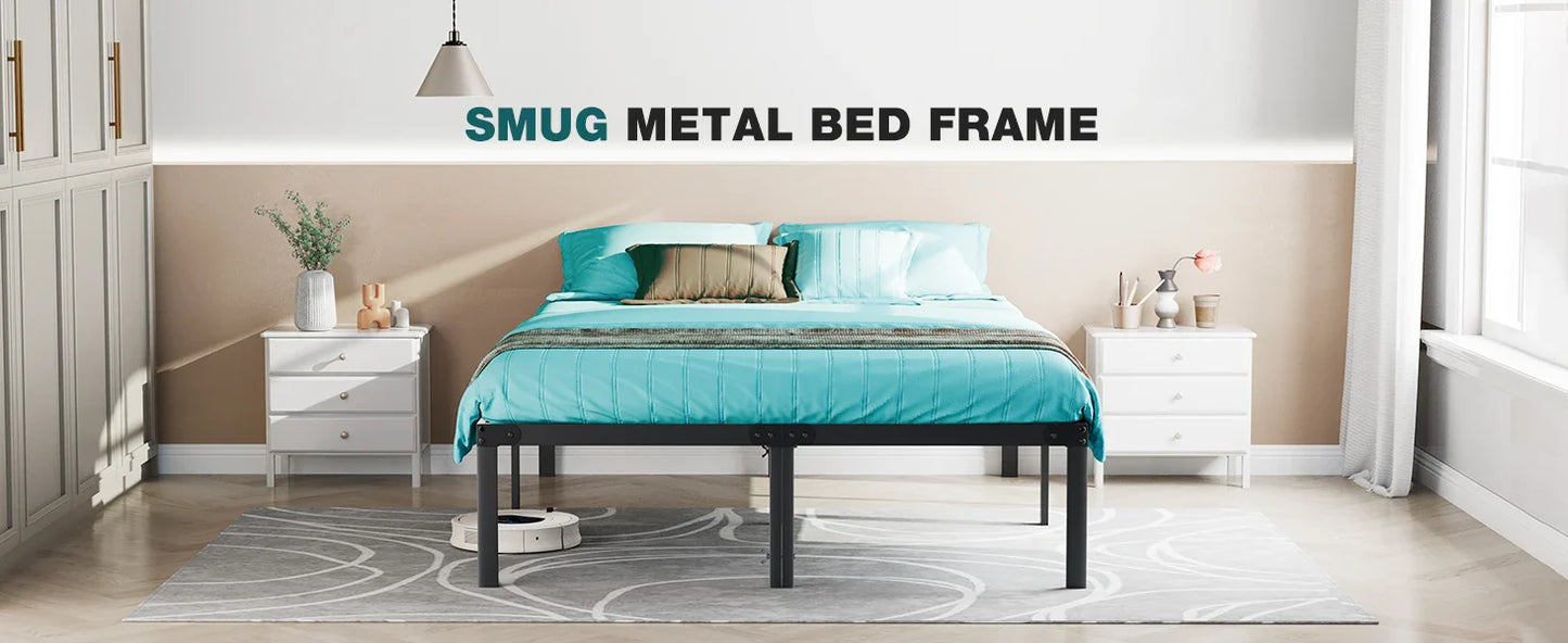 Metal Bed Frame with Storage – Twin, Full, Queen & King Size Platform with Steel Slat Support 350lbs