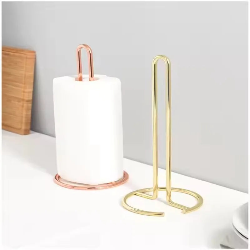 Metal Paper Towel Holder Stand – Modern Minimalist Countertop Dispenser, Elegant Gold & Rose Gold Finish for Kitchen & Dining Table