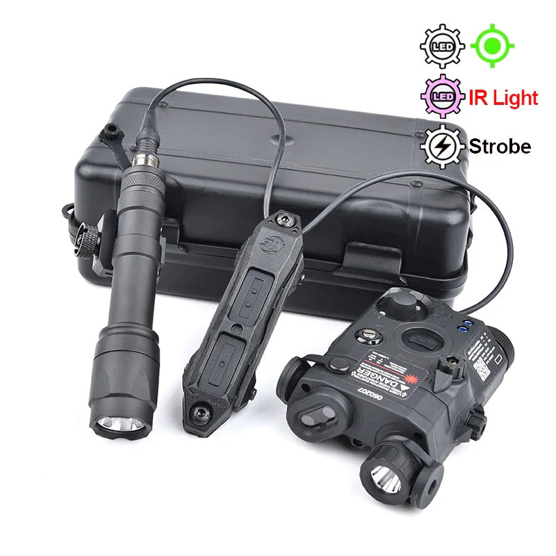 PEQ-15 Tactical SureFire M600C/M300A Flashlight — AR15 Airsoft Dual Control Switch with Red/Green/Blue Laser, Hunting Accessory
