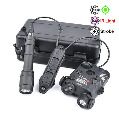 PEQ-15 Tactical SureFire M600C/M300A Flashlight — AR15 Airsoft Dual Control Switch with Red/Green/Blue Laser, Hunting Accessory