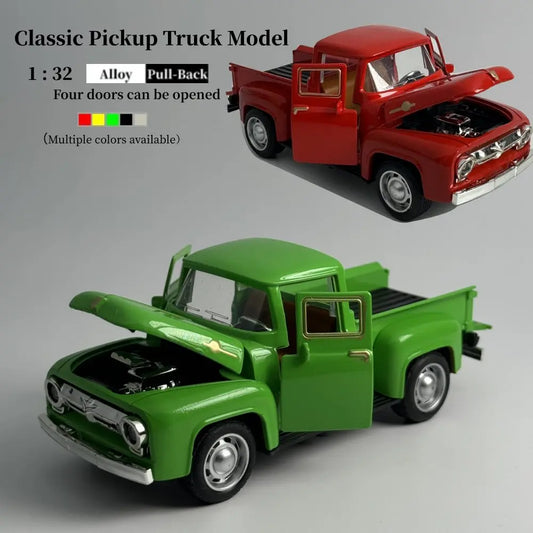 1/32 Red Metal Vintage Truck Model – Alloy Mini Pull-Back Diecast Car Toy Gift for Boys & Kids, Christmas & New Year Collectible