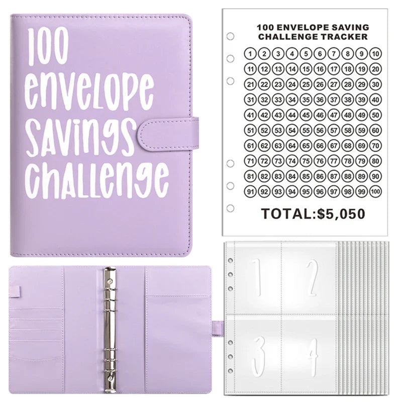 100 Envelope Challenge Binder – Savings Challenge Loose-Leaf Budget Binder with Cash Envelopes, Money Organizer System