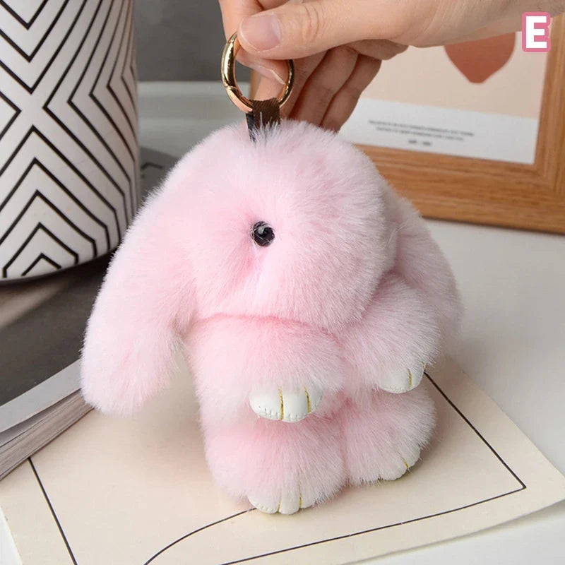 15cm Rabbit Fur Keychain - Fluffy Bag Charm, Car Key Pendant & Gift Accessory for Women