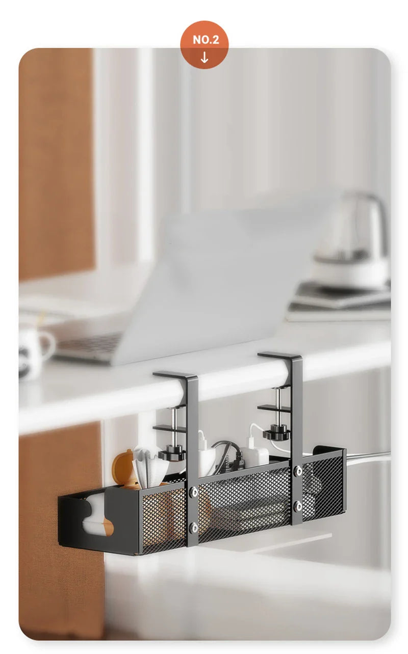 No-Drill Extendable Under Desk Cable Management Tray | Retractable Power Strip & Cord Holder with Clamp