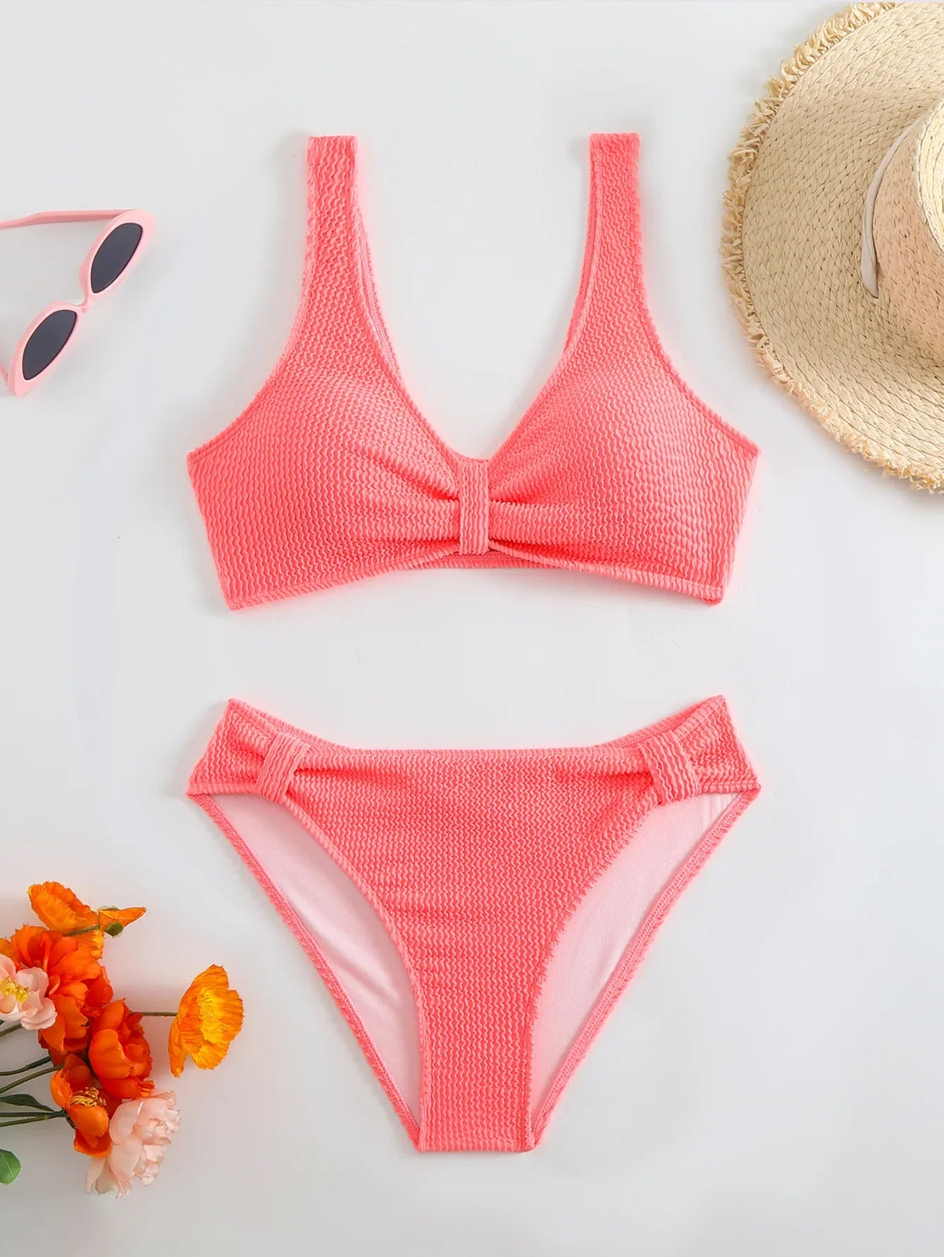 2025 Summer Women's Two-Piece Swimsuit – Solid High Waist V-Neck Backless Bikini Set Beachwear
