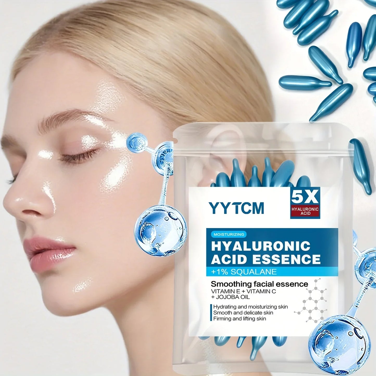 Hyaluronic Acid Deep Moisturizing Capsule Essence – Brightening Skin Serum (0.4g x 30 Capsules) Hydrating Skincare Treatment