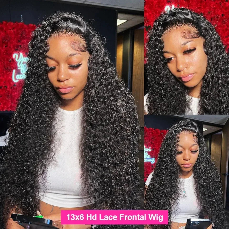 250% Density Deep Curly 13x6 HD Lace Frontal Wig – Glueless Deep Wave Human Hair Lace Front Wig, Ready to Wear