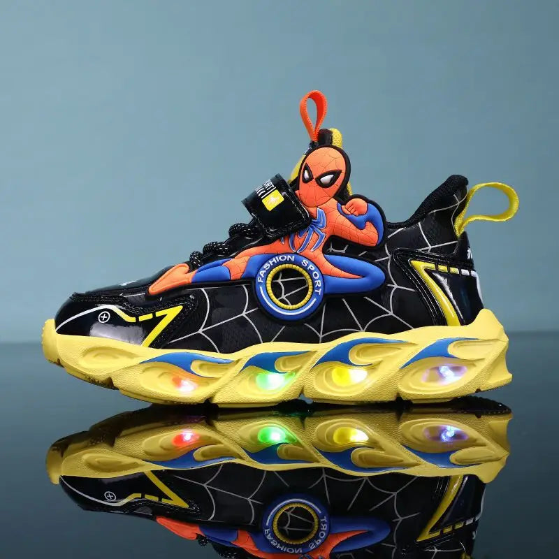 Disney Boys LED Shoes – Cartoon Sports Sneakers with Non-Slip Leather, Size 25-35, Perfect for Running