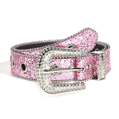 Skull Rivet Rhinestone PU Leather Belt – Trendy Solid Color Cowgirl & Cowboy Belt for Women & Girls