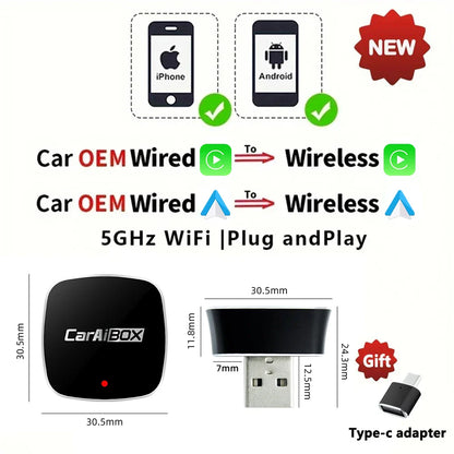 EKIY 2-in-1 AI Smart Box — Wireless CarPlay & Android Auto Adapter with Wired CarPlay for Car Intelligent Systems