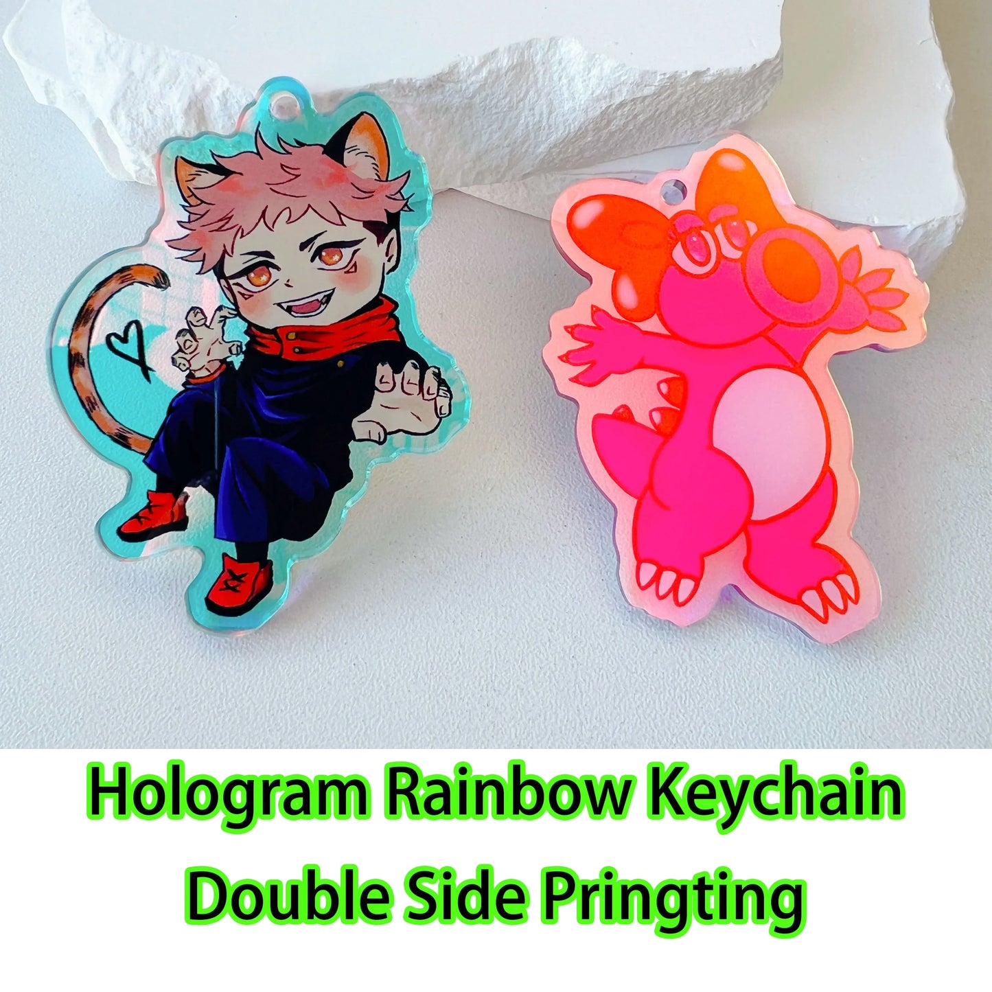 Custom Acrylic Keychain — Personalized Cat & Dog ID Charm, Holographic Photo Pet Souvenir, Birthday Gift with Name