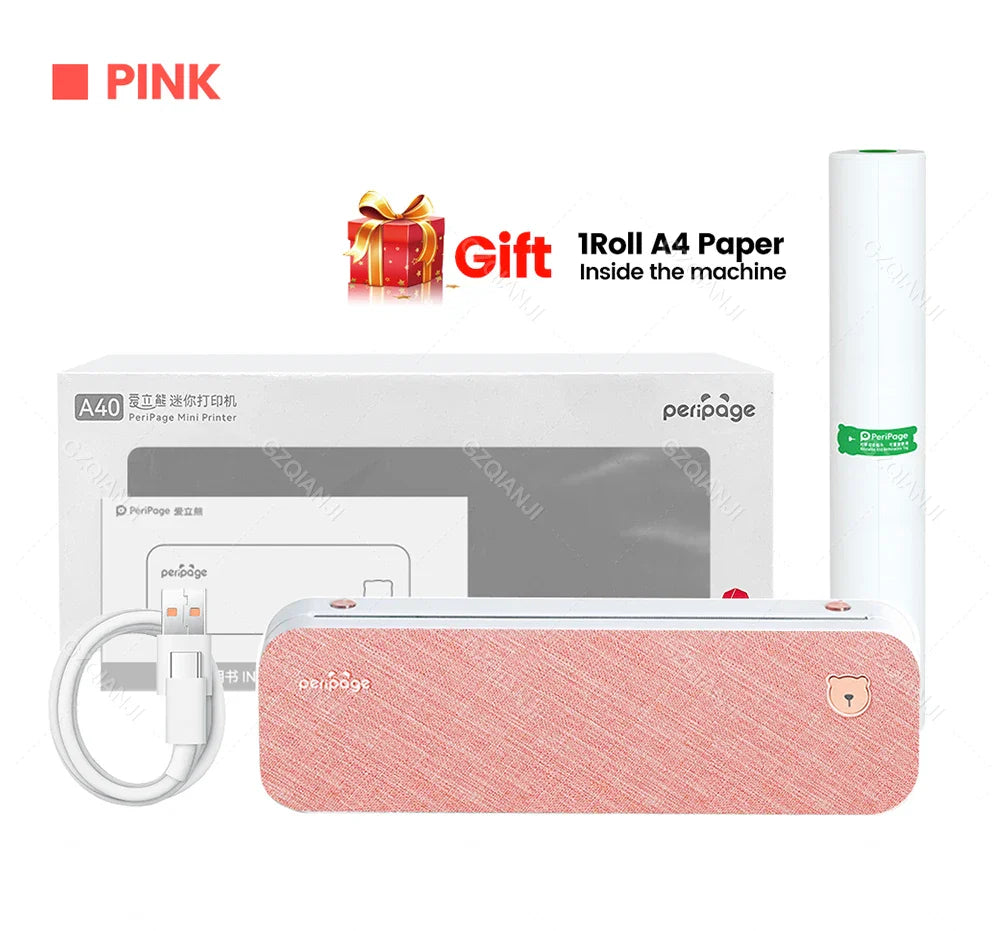 Peripage A40 Thermal Printer – Wireless Bluetooth & USB Mobile Printing Machine for Text, PDF, Tattoo Transfers