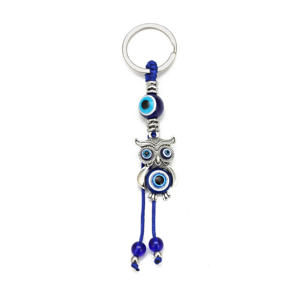 Lucky Eye Fatima Hand Keychain – Alloy Tree of Life Elephant Owl Blue Turkish Evil Eye Car Keyring Jewelry for Men & Women Gift