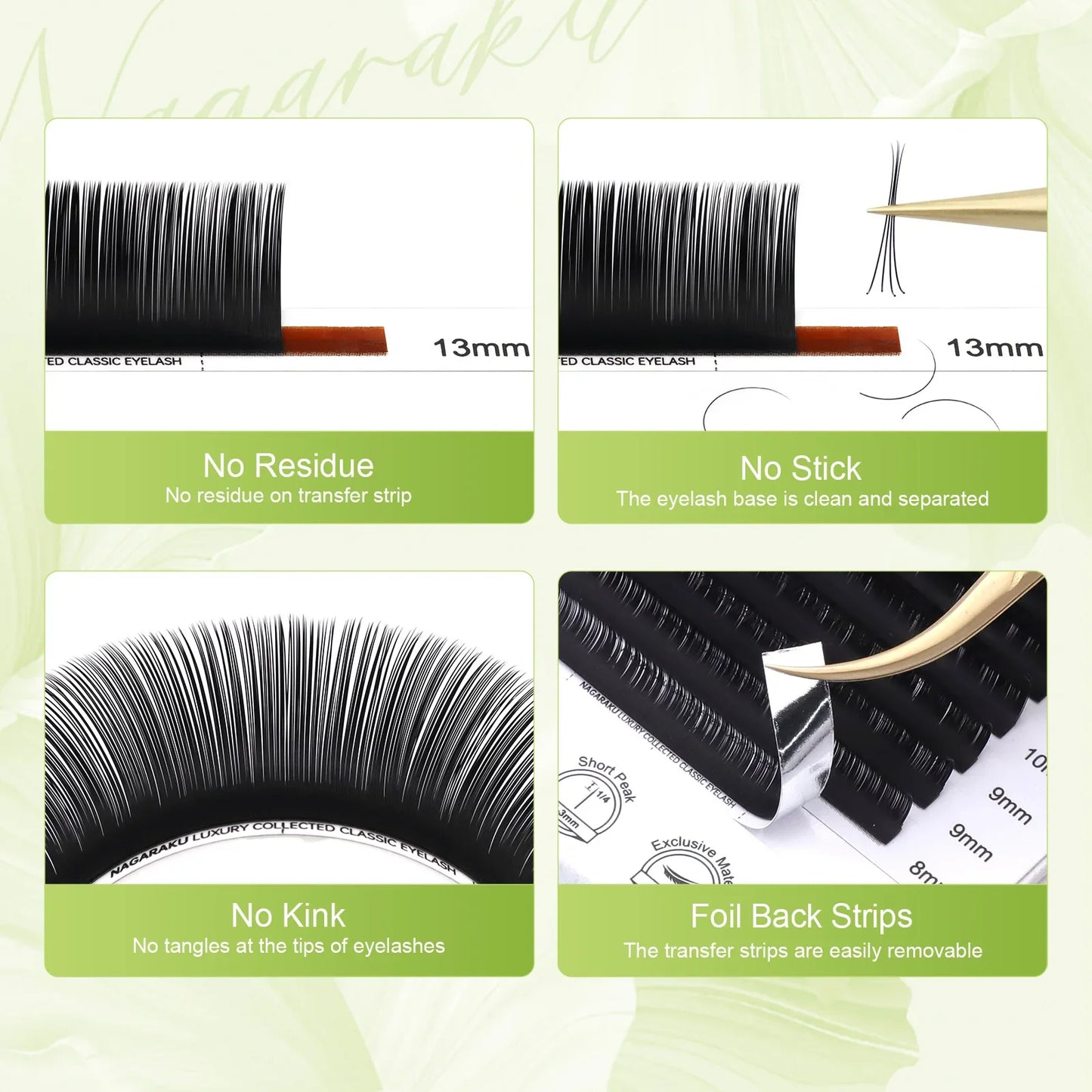 NAGARAKU Luxury Classic Eyelashes – 100% Handmade 16-Row Individual Matte Black Soft Eyelash Extensions