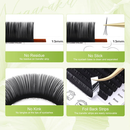NAGARAKU Luxury Classic Eyelashes – 100% Handmade 16-Row Individual Matte Black Soft Eyelash Extensions