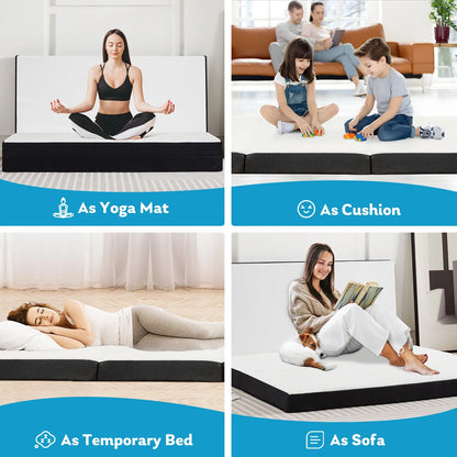 Three-Fold Portable Floor Bed – CertiPUR-US Certified, Soft Touch, Flexible Zipper for Travel, Camping & Yoga