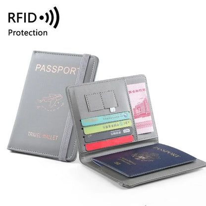 RFID Leather Passport Wallet - Vintage Multi-Function Travel Holder for Men & Women ID Bank Cards Business Accessories