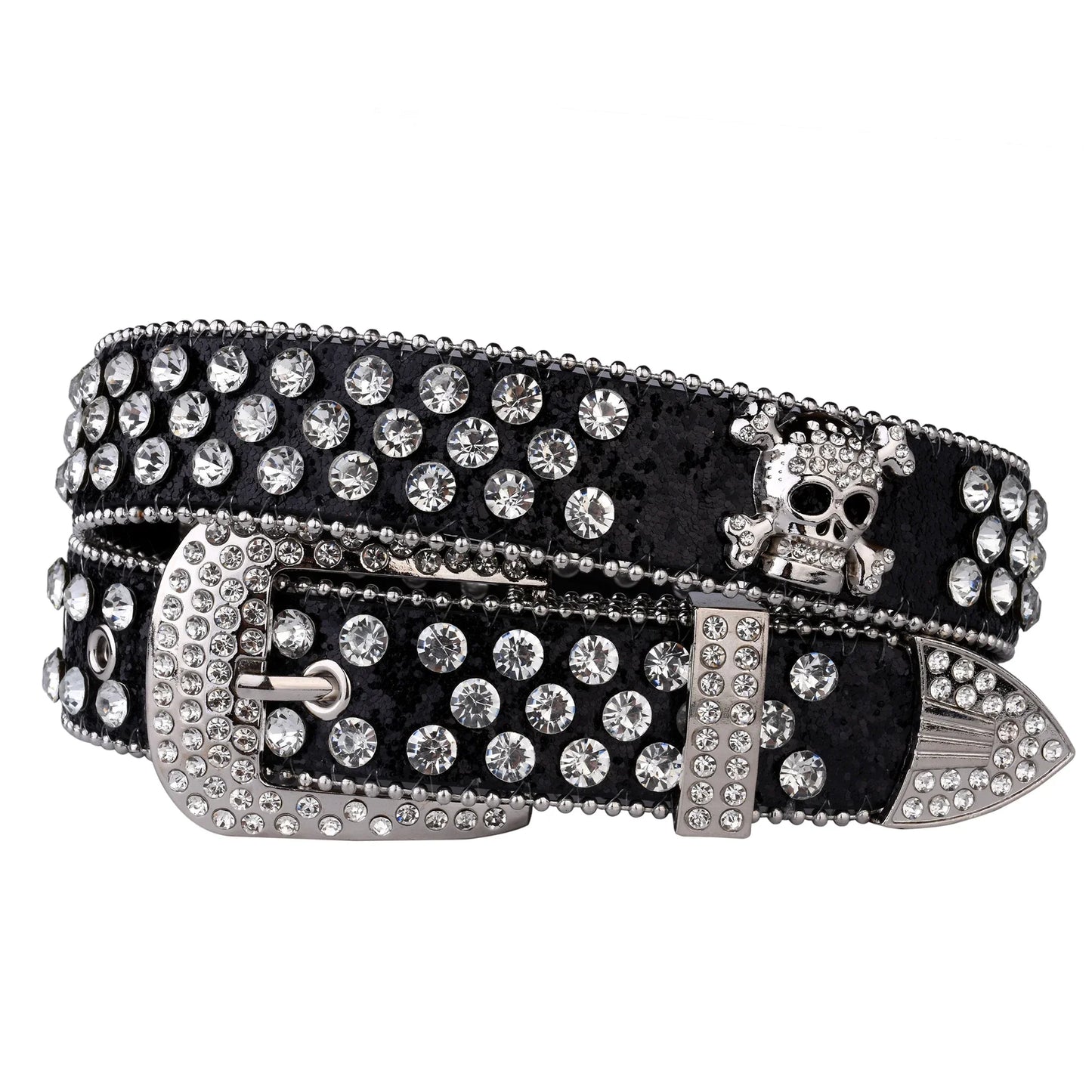 Rhinestone Skull Western Cowgirl Belt for Women & Girls – Studded PU Leather Country Style