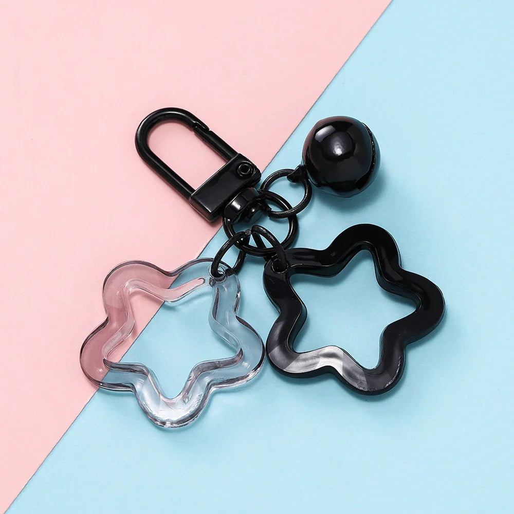 Hollow Star Charm Pendant Keychain – Colorful Acrylic Beads with Bell Bag Lanyard Keyring Jewelry Making Accessories