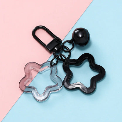 Hollow Star Charm Pendant Keychain – Colorful Acrylic Beads with Bell Bag Lanyard Keyring Jewelry Making Accessories