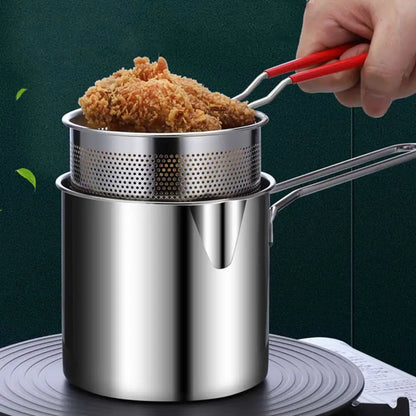 Stainless Steel Deep Frying Pot with Strainer | Kitchen Fryer for Tempura Chicken Cooking | Fry Pan Cooking Tools