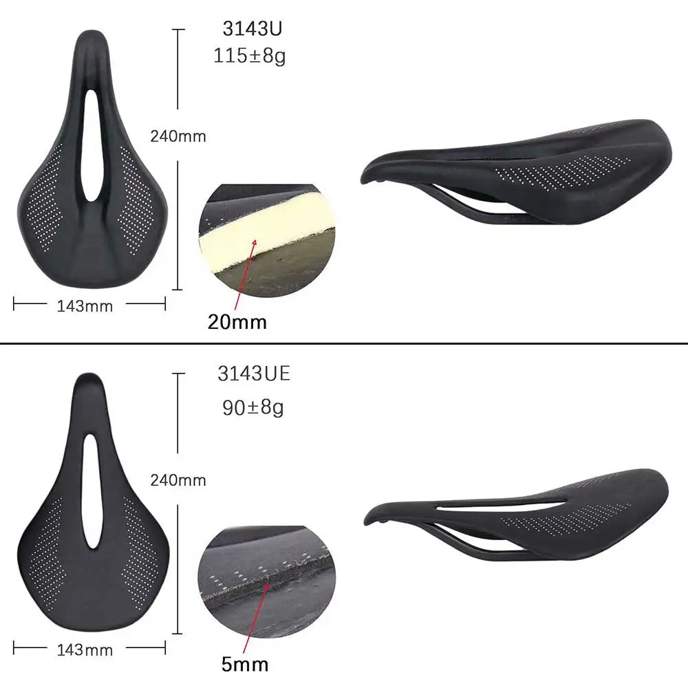 Elitaone MTB Carbon Saddle — 240x143mm Road Bike Seat | Super Light 90g UD Bare Carbon Finish