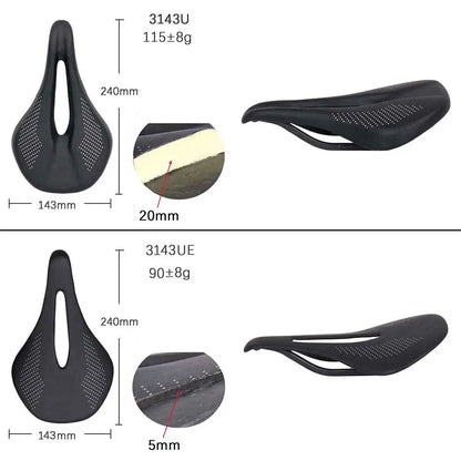 Elitaone MTB Carbon Saddle — 240x143mm Road Bike Seat | Super Light 90g UD Bare Carbon Finish