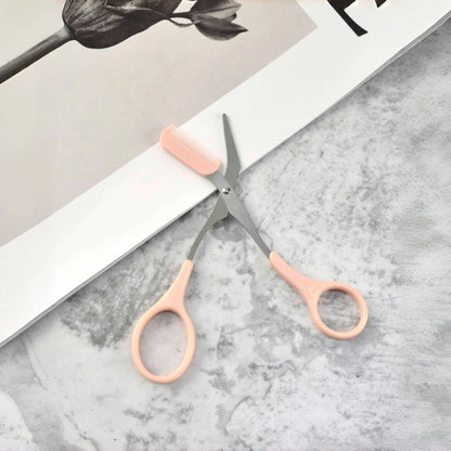 Pink Eyebrow Trimming Scissors with Comb – Stainless Steel Precision Grooming Tool