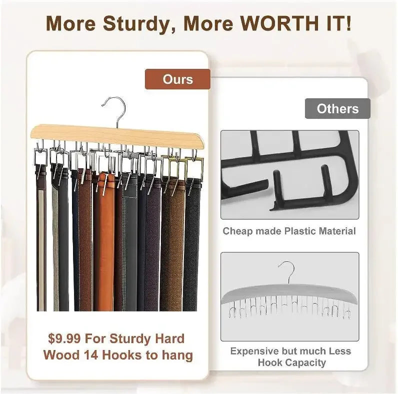 Wooden Belt and Scarf Rack Organizer – Wardrobe Hanger for Belts, Ties, and Accessories, Men’s and Women’s Clothing Storage   2/2