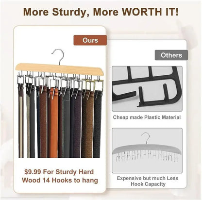 Wooden Belt and Scarf Rack Organizer – Wardrobe Hanger for Belts, Ties, and Accessories, Men’s and Women’s Clothing Storage   2/2