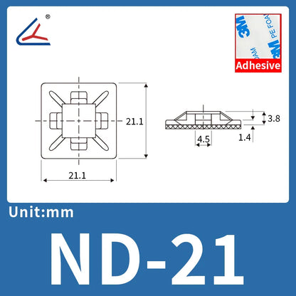 ND 20/50/100PCS Self-Adhesive Cable Tie Mounts – Zip Wire Tie Holder with Screw Hole Base