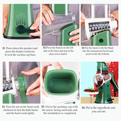 LMETJMA 5-in-1 Rotary Cheese Grater — Vegetable Mandoline, Julienne Slicer & Nut Chopper